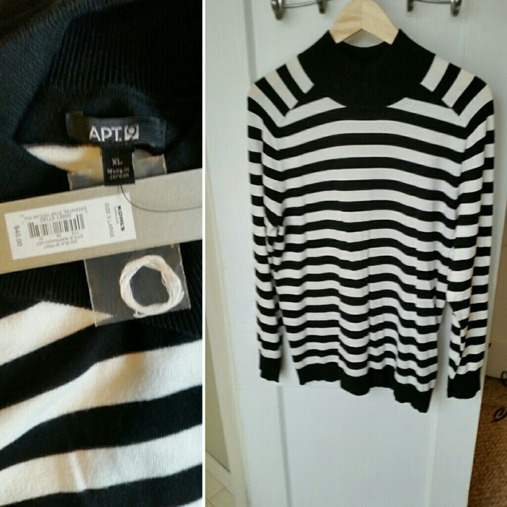 Striped Mock Neck Tunic Sweater